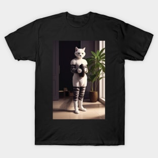 Intriguing portrait of Madame Chat in light and dark T-Shirt